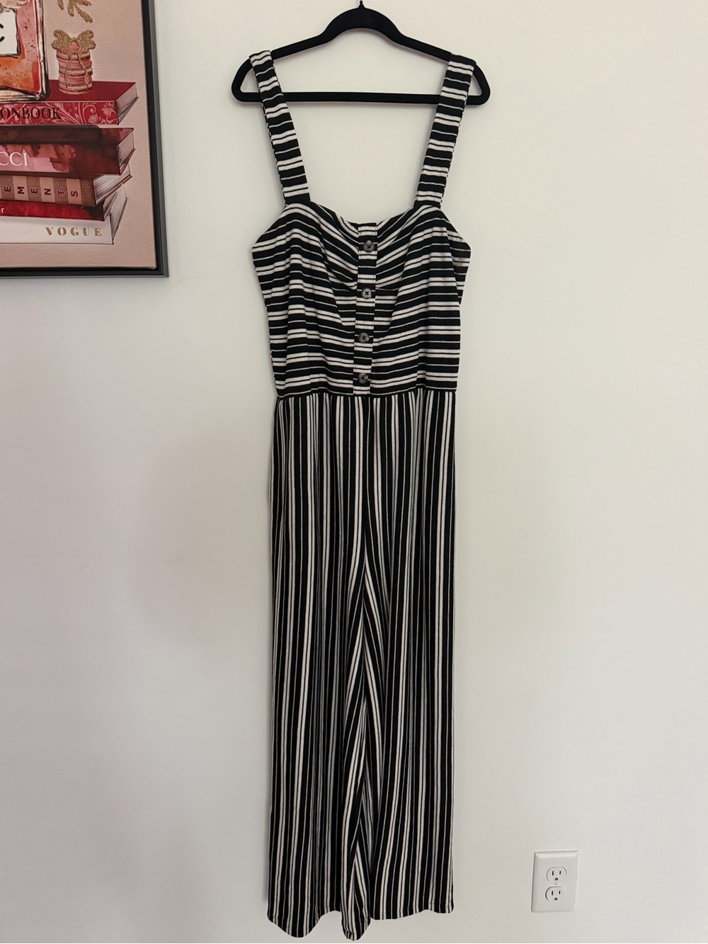 Xhilaration Black & White Striped Wide-Leg Jumpsuit